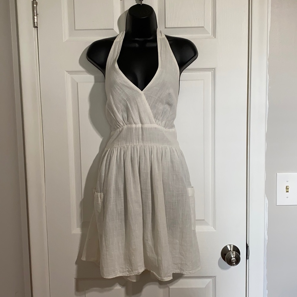 American Eagle Outfitters | Dresses | American Eagle White Midi Surplice  Neck Halter Dress Lined Sz M | Poshmark